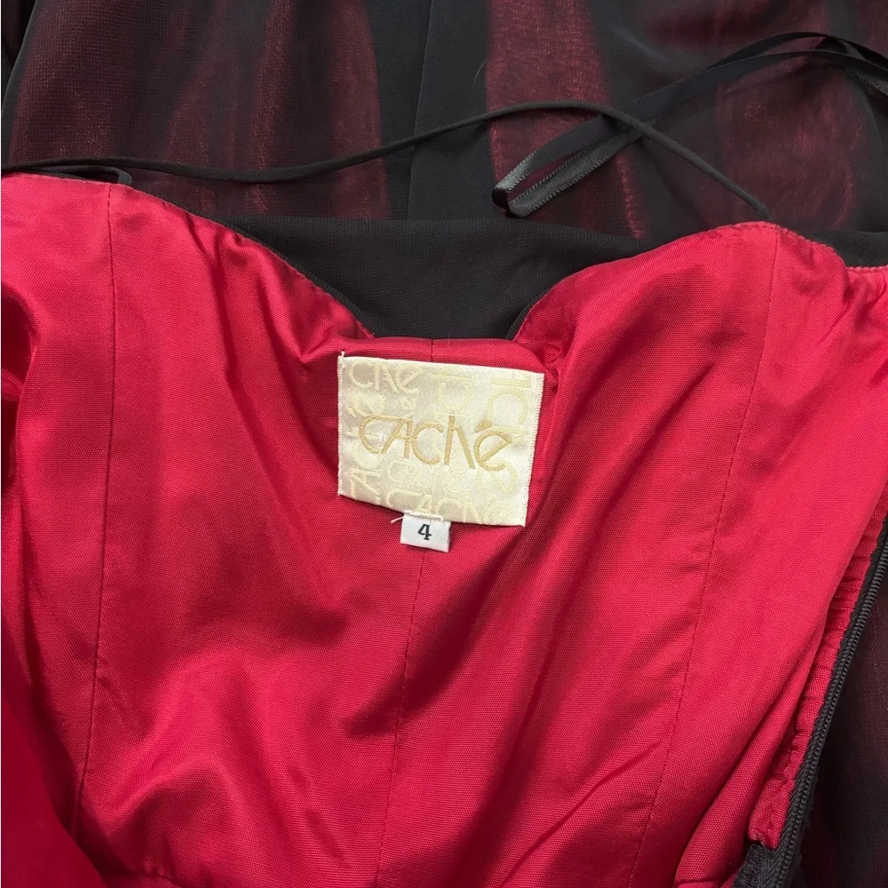 Vintage Cache Red & Black Sheer Overlay Slip Dress XS 90s Minimal Satin Maxi✨❤️ - Picture 5 of 8